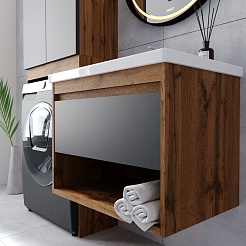 Viant Тумба с раковиной Бостон 70 1 ящик подвесная графит/дуб вотан – фотография-6